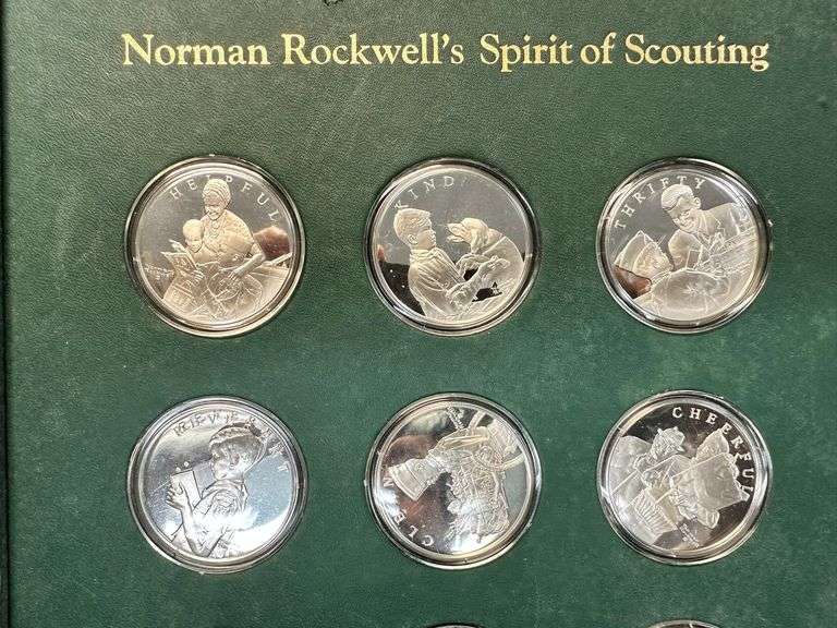 Limited Edition Norman Rockwell's Spirit of Scouting 12-pc Proof Set. Framed Box/COA