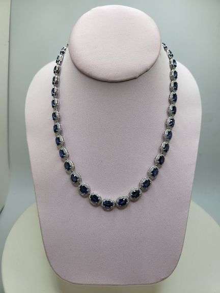 Extremely fine 34.6G of 14k gold and 32.16 ctw GGA certfied Sapphire and diamond necklace