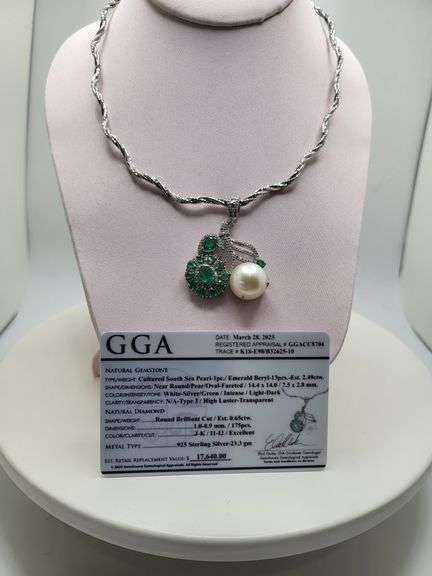 Very fine emerald and south sea with diamond necklace