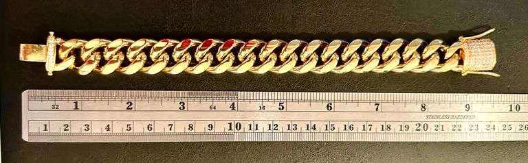 Huge 140 Gram 18 Kt Yellow Gold Plate Cuban Curb Link Bracelet