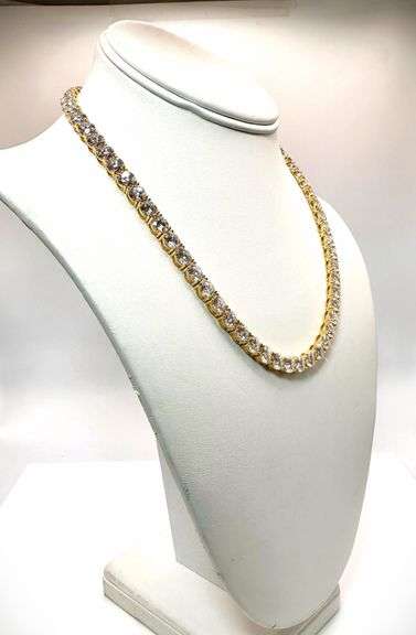18 Kt Yellow Gold Plate Huge 65 Cttw Sparkling Whiter Near Flawless Fire Moissanite Tennis Necklace
