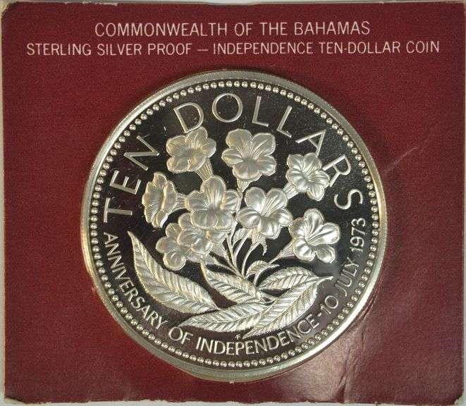 Superb Cameo Proof 1975 $10 Bahamas Independence Day coin. Box/COA
