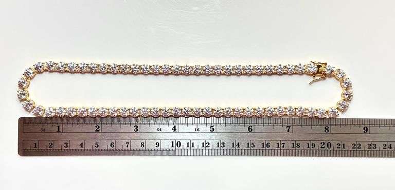 Huge Sparkling 110 Cttw Sparkling White Simulated Diamond 18 Kt Yellow Gold Plated Tennis Necklace