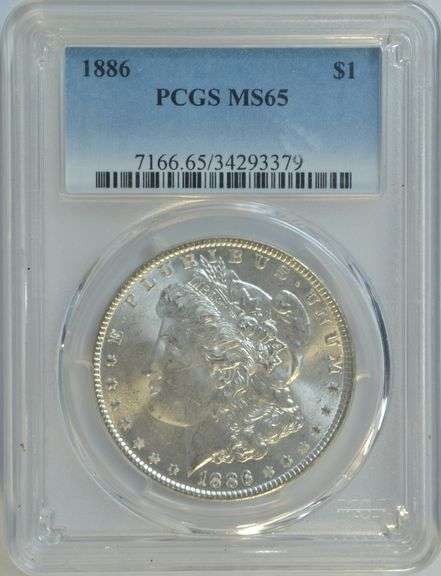 Satiny-white Gem BU 1886 Morgan Silver Dollar. PCGS MS65