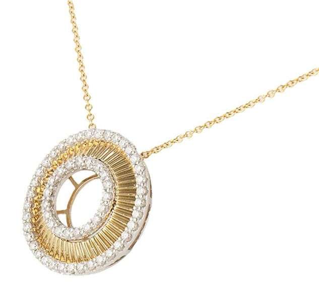 New 0.62ctw Diamond Double Circle Frame Pendant Necklace in 14K