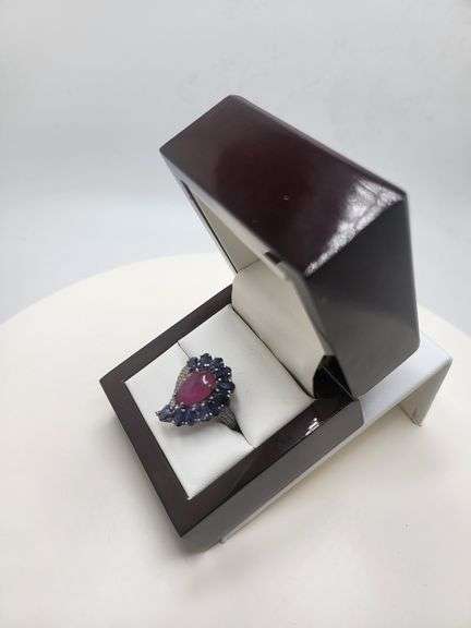 Extremely fine Victorian, ruby, sapphire and diamonds ring on silver