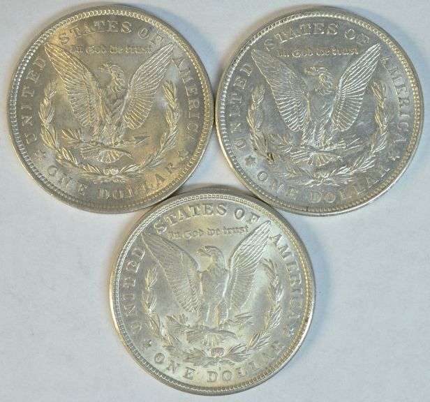 Choice 1921 P-D-S Morgan Silver Dollars. Lustrous