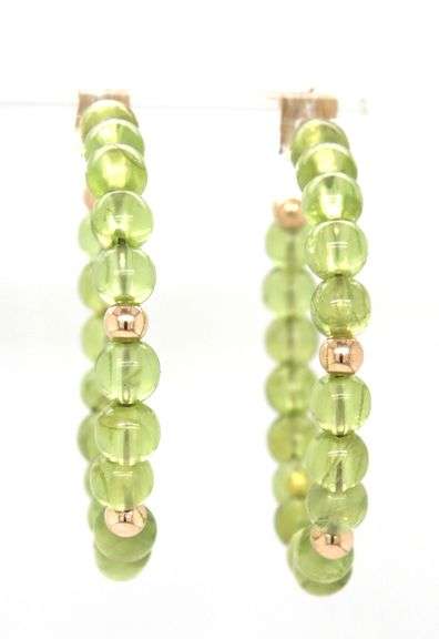 14kt Yellow gold Peridot and gold bead hoop earrings