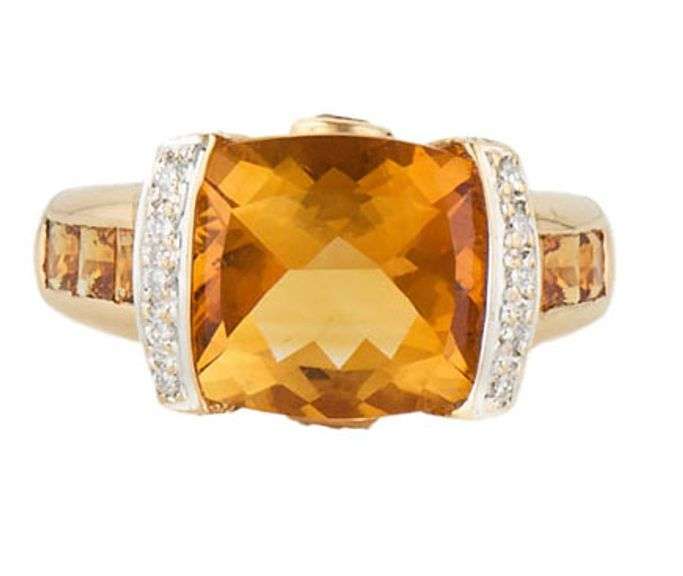 Citrine and 0.45ctw Pave Diamond V Shaped Statement Ring in 18K