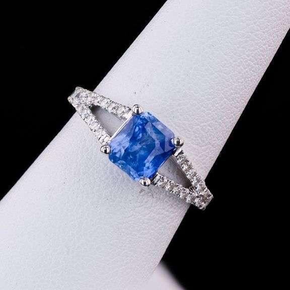 18K WHITE GOLD UNHEATED BLUE SAPPHIRE AND DIAMOND RING 2.39 C.T.W., GIA CERTIFIED
