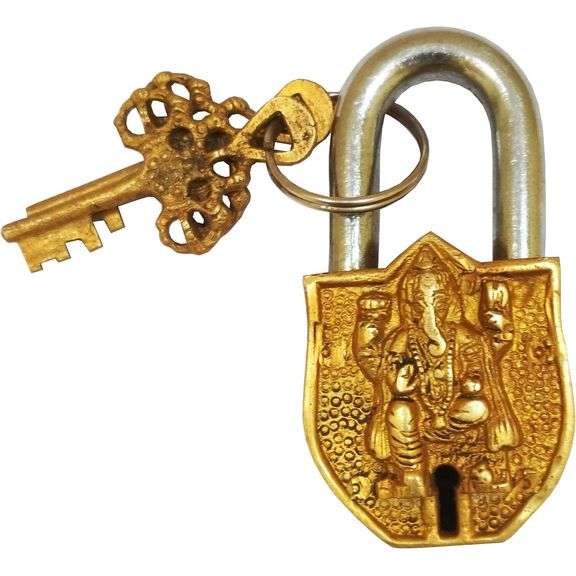 Brass Padlock with Lord Ganesha Relief