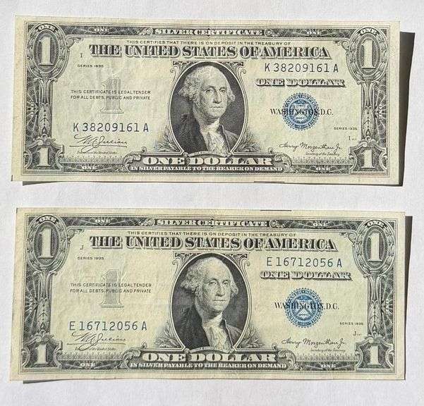 Seven AU $1 1935 Silver Certificates