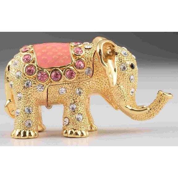 Handmade 24K Gold & Pink Elephant Fabergé Trinket Box