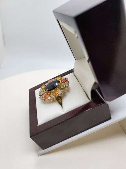 Extremely fine Victorian natural sapphire in center, diamonds ring on silver