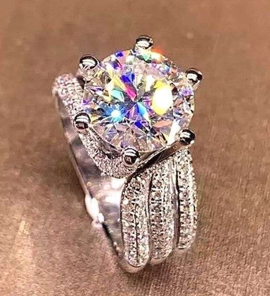 Huge 14 Kt White Gold Plate 5 Ct Sparkling White Lab Simulated Diamond Ring