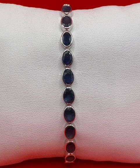 14K White Gold Oval Sapphires Tennis Bracelet