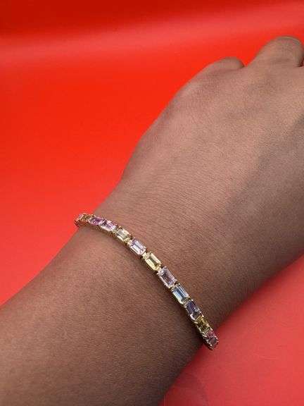 14K Yellow Gold Multi-Colored Sapphires Tennis Bracelet