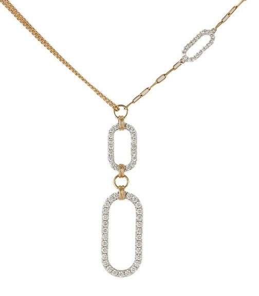New 1.28ctw Diamond Open Oval Triple Drop Chain Necklace in 14K