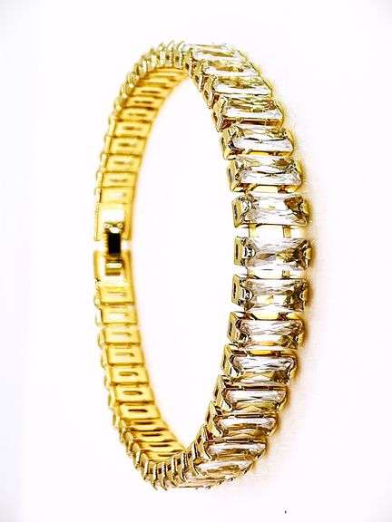 Dazzling 14 Kt Yellow Gold Plated Simulated Diamond Tennis Bracelet