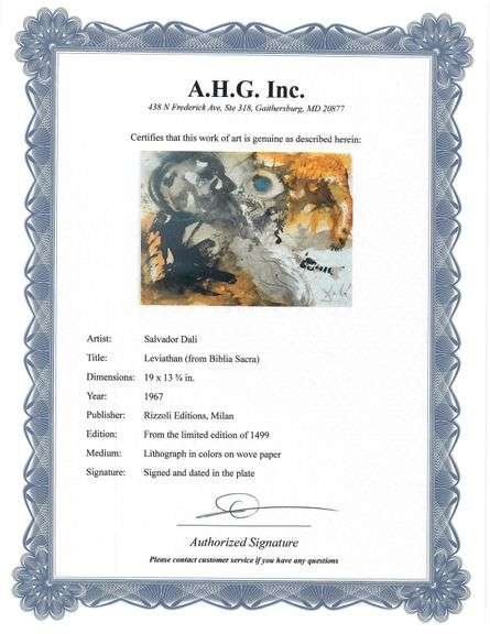 Highly Collectible and Rare Salvador Dali Original Lithograph from the 'Biblia Sacra' Suite