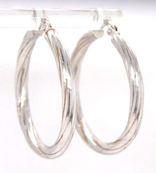 14kt White gold twisted hoop earrings