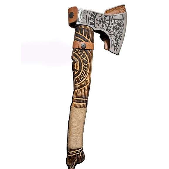 Engraved Viking Bearded Axe with Rosewood Handle