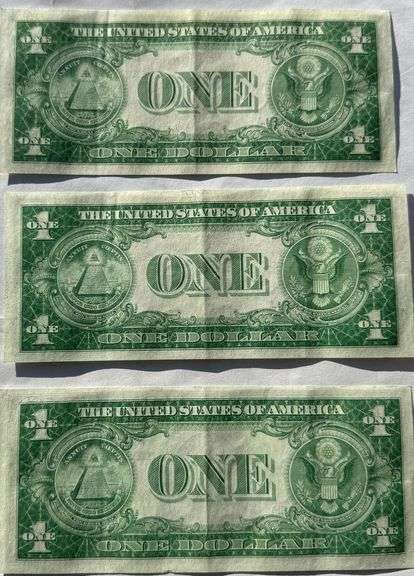 Three Consecutive $1 1935 Near Unc Silver Certificates