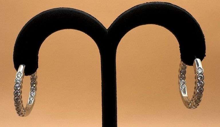 14K White Gold Round Brilliant Cut Lab Diamond Hoop Earrings of 1.0ct