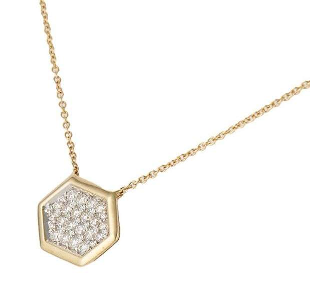New 0.52ctw Pave Diamond Hexagonal Shaped Pendant Necklace in 14K