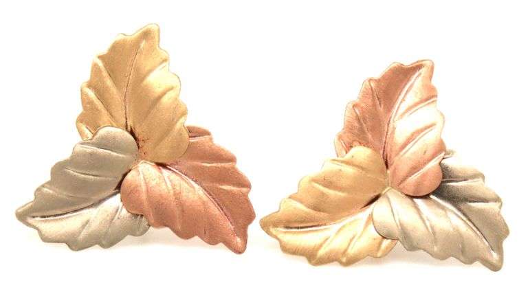 14kt Tri color gold leaf earrings