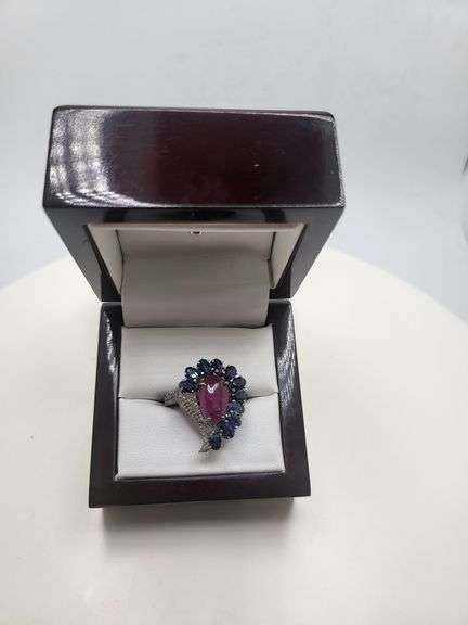 Extremely fine Victorian, ruby, sapphire and diamonds ring on silver