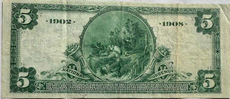 $5 American Natl  Bank San Francisco  1902 Picture Back National Note