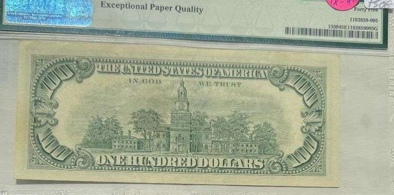 $100 Red Seal 1966 US Note PMG 45 EPQ Choice Extremely Fine