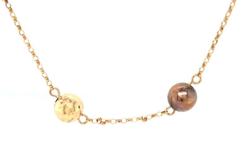 14kt Tri color gold beaded station necklace
