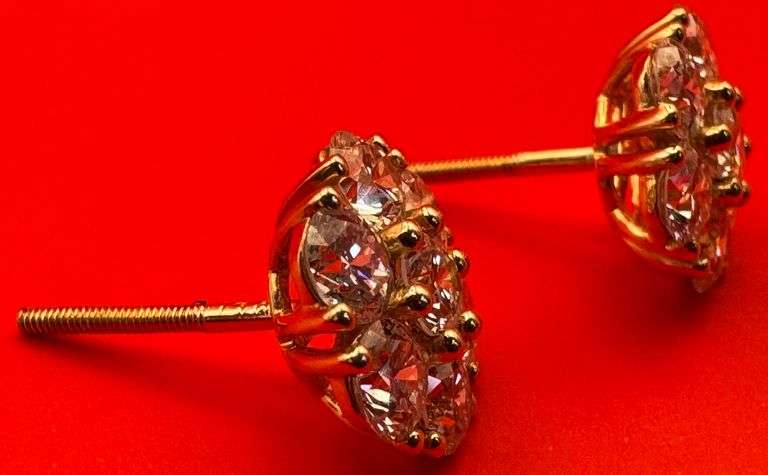 14K Yellow Gold Round Brilliant Cut Lab Diamond Earrings of 2.50ct