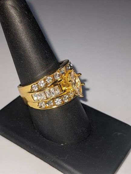 14KT Gold Plated Marquis Cut Lab Simulated Diamond Ring