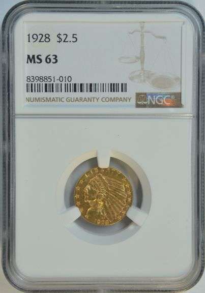 Blazing Choice BU 1928 $2.50 Indian Gold Piece. NGC MS63