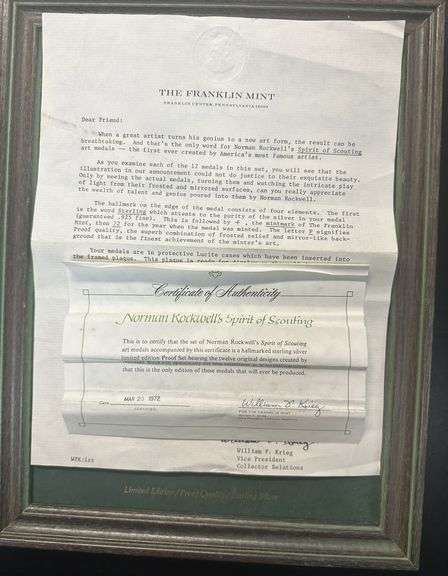 Limited Edition Norman Rockwell's Spirit of Scouting 12-pc Proof Set. Framed Box/COA