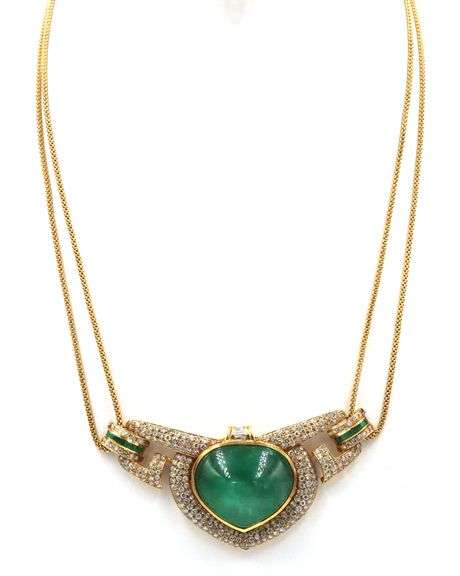 18kt Yellow gold emerald and diamond necklace