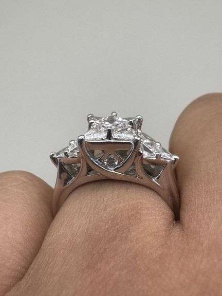 14K White Gold Trillion & Princess Cut 2.50 Carat Diamond Ring
