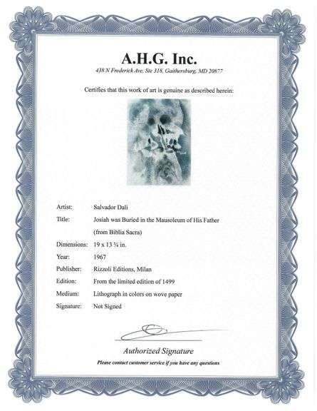 Highly Collectible and Rare Salvador Dali Original Lithograph from the 'Biblia Sacra' Suite