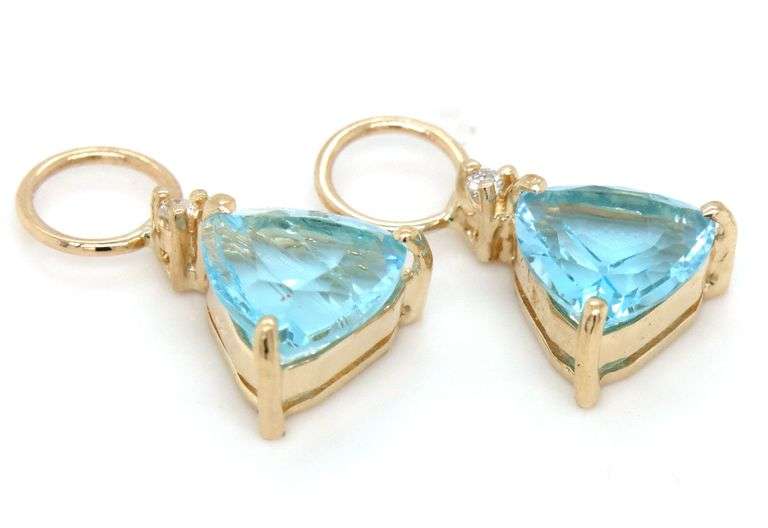 14kt Yellow gold Trillion topaz and diamond accent hoop charms