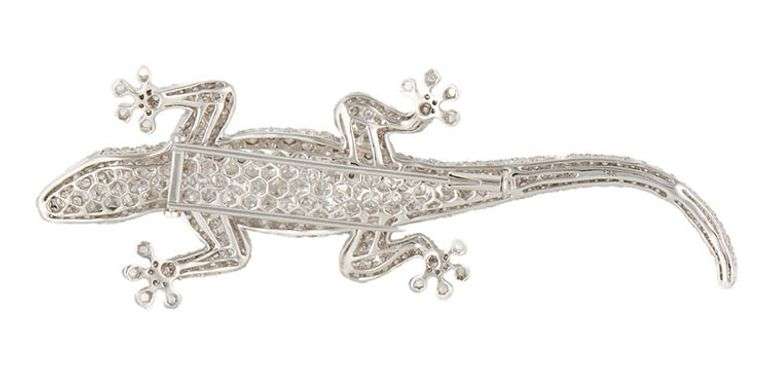 11.80ctw Rose Cut Diamonds and Tsavorite Lizard Pin Brooch in 14K