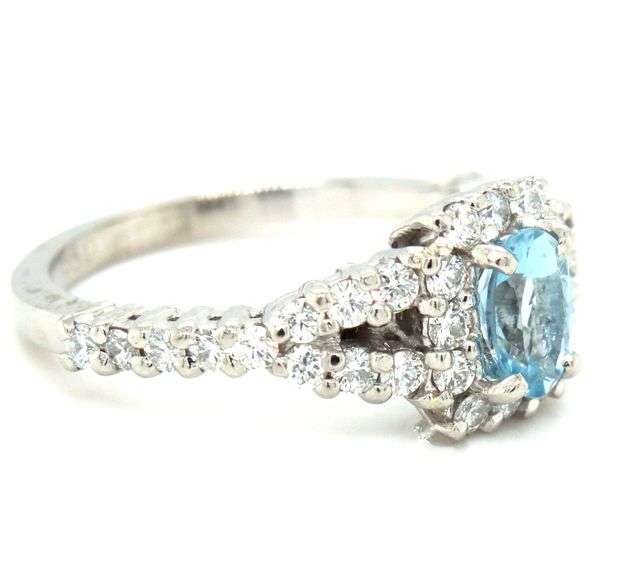 Platinum aquamarine and diamond cocktail ring