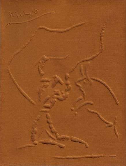 Rare Pablo Picasso Embossment on Harpgaon Cloth from Chant Funèbre pour Ignacio Sánchez Mejías, 1976