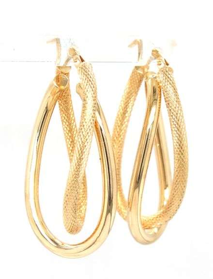 14kt Yellow gold high polish textured double twisted hoop earrings