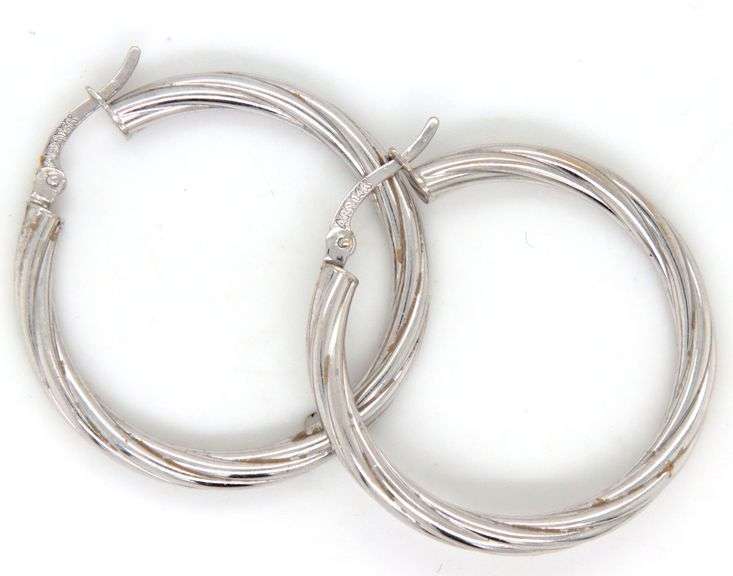 14kt White gold twisted hoop earrings