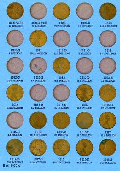 Album of 64 Different Lincoln Wheat Cents: 1909-1940-S