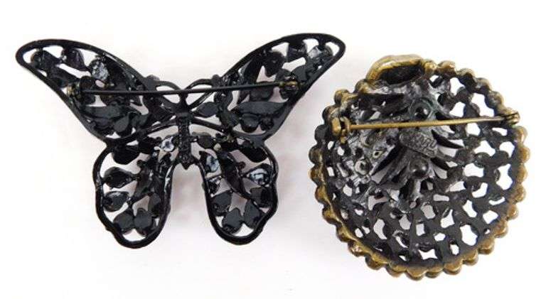 2 Signed Vintage Rhinestone Pins