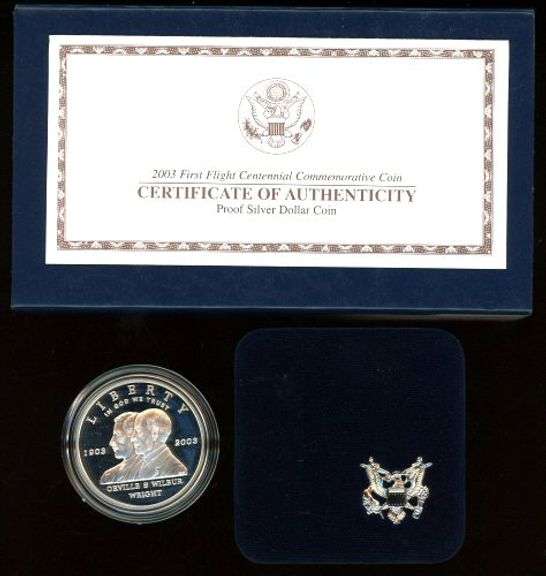 3 Different Commemorative Proof Silver Dollars in Box w/CoA: 2003-2010
